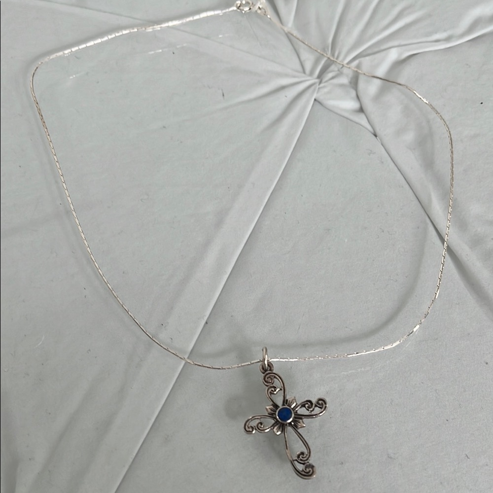Elegant Silver Necklace with Blue Gemstone Pendant
